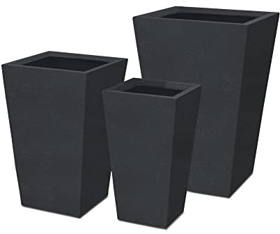 Kante 61 cm, 45,7 cm e 39,9 cm H - Vaso alto in cemento nero brunito (set da 3), grande vaso decorativo per interni con foro di drenaggio e tappo in gomma, stile moderno affusolato per casa e giardino