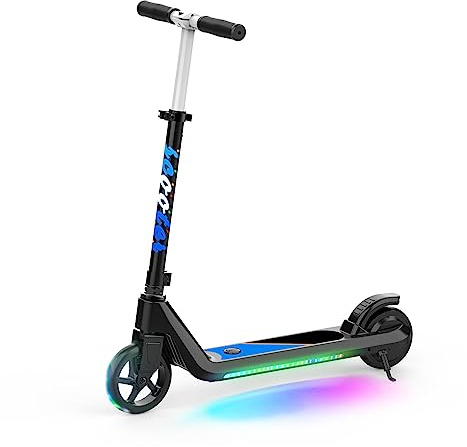 LINGTENG Electric Scooter for Kids Age of 6-9, Kick-Start Boost Scooter with Adjustable Speed and Height, Flash Wheel & Deck Lights