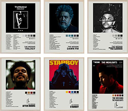 Withnotag The Weeknd signierte limitierte Poster Musikalbum Cover Poster Druck Set von 6 Räumen Ästhetische Leinwand Wandkunst für Mädchen und Jungen Teenager Wohnheim Dekor 20,3 x 25,4 cm ungerahmt