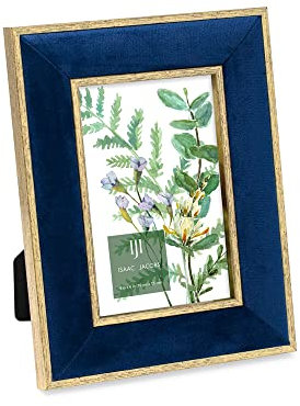 Isaac Jacobs Bilderrahmen aus Samt, 10.2x15.2 cm, Marineblau, mit metallischem goldfarbenem Doppelrand, Fotorahmen, horizontal und vertikal, für Zuhause und Büro (10.2x15.2 cm, Marineblau mit Gold)