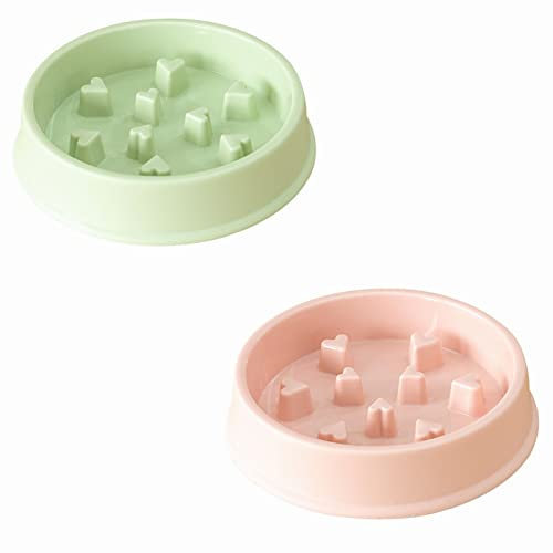 2Pcs Slow Feeder Dog Bowl Interactive Feeder Food Stop Bloat Anti Gulping Healthy Eating Non-Slip Dog Slow Feeder Dog Food Bowl for Small Medium Large Dogs (Pink+Green)