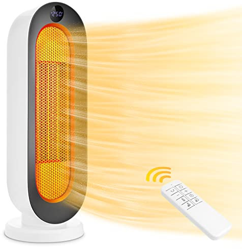 COOCHEER Heizlüfter, Keramik Heizlüfter, 2000W 3 Modi Thermostat Heizlüfter, 12-Stunden-Timer, Kippschutz, 100° Oszillations-Raumheizgerät für Heim & Büro