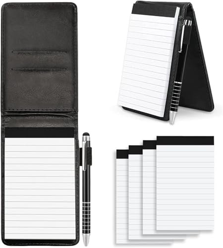 QXXQ Mini Notizblock a7 Set, PU-Leder Mini Notizbuch,4 * 30 Seiten Ersatzbuch, Notizbuch mit Stift, Kleiner Notizblock, Für Besprechungsnotizen, Memos, Studiennotizen