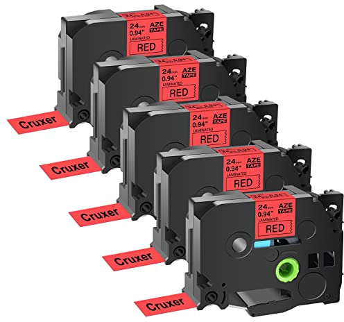 Cruxer Kompatibel für Brother TZE-451 TZ451 Schriftband 24mm x 8m Bänder Schwarz auf Rot Schriftband für Brother P-Touch Drucker PT-D600 E500 E550W H500 P750W P900 P950W P700 P710BT 5x