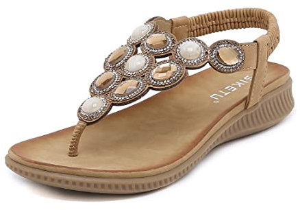 SMajong Sandali Donna Estive Bohemia Pantofole Bassi Comode Sandali Piatti Infradito da Spiaggia Ciabatte Antiscivolo Punta Aperta Scarpe Marrone 40 EU