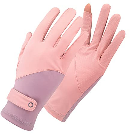Newellsail Guanti da sole da donna, con dita intere, touchscreen, antiscivolo, per ciclismo, estivi, sottili, per guida, golf, pesca, 1 paio (rosa viola)