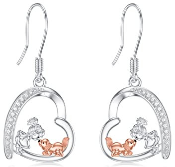Hunde und Mädchen-Ohrringe 925 Sterling Silber Hundeohrringe Hängend Welpen Ohrringe Hunde Schmuck Geschenke für Damen Mädchen Hundeliebhaber