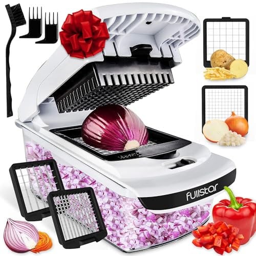 Gemüseschneider Spiralschneider Gemüsehobel - Gemüse Schneider Zwiebelschneider Kartoffelschneider Obstschneider - Vegetable Chopper Cutter Dicer (2-in-1 - Weiß)