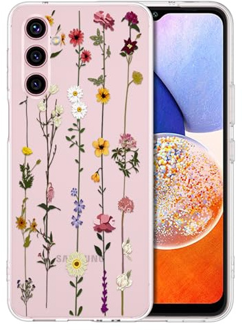 ZTOFERA Compatible with Samsung Galaxy A14 5G Case for Girls Women, Flexible Soft Silicone Protective Phone Case with Cute Climbing Flowers Floral Pattern Shockproof Bumper Cover, Clear