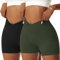Vertvie Damen Gym Shorts V Cross Stretch Push Up Yoga Shorts Booty Scrunch Fitness Hosen Kurz High Waist Nahtlos Workout Sportshorts Butt Lift Kurze Leggings Sommer (Schwarz/Armeegrün, S)