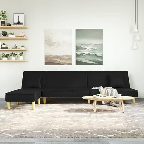 Hommdiy Sofas & Couches Schlafsofa in L-Form Schwarz 255x140x70 cm Stoff