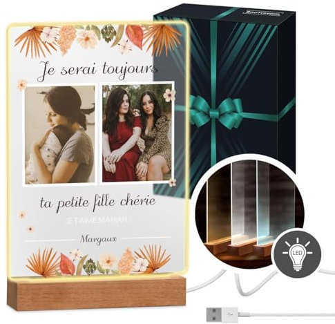 Maverton Cadre Personnalisé avec Photo et Texte Imprimé - Lampe Photo Personnalisable LED pour Elle - Cadeau Femme pour Maman - Cadeau Anniversaire Maman - Cadeau Personnalisé - maman