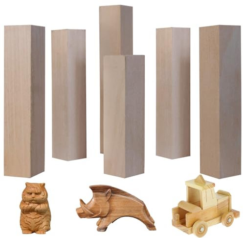 6Pcs Basswood Carving Blocks, 3 Size Smooth Unfinished Blocks,DIY Carving Kit,Shaping,Painting Creative Art Craft,Natural Whittling Blocks for Carving Beginners and Professional