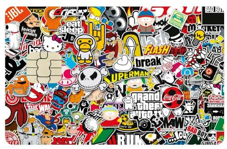 Stickerbomb Kreditkarten Aufkleber, EC Karten Aufkleber, Funny Credit Card Skin Cover Sticker (Large Chip) Multicolor