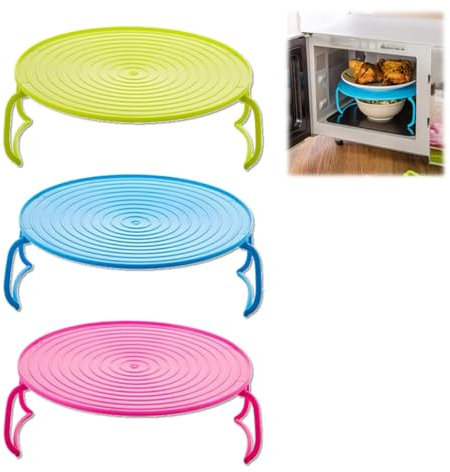Microwave Folding Tray 2 in 1 Plate Dish Steaming Rack Microwave Plate Stacker for Heating Food for Bacon Frozen Snacks Cooking Supplies Dish Storage Shelf Foldable Baking Rack (3 PCS)