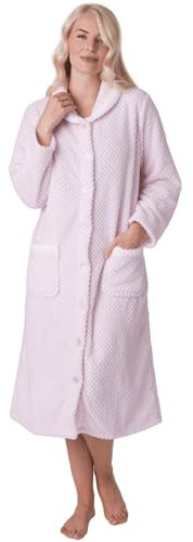 Camille Cappotto da donna in pile super morbido, accappatoio con bottoni, maniche lunghe e tasche laterali per il massimo comfort e calore, rosa, 46/48 IT