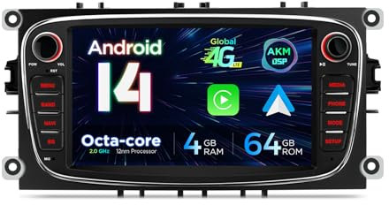 XTRONS Android 14 Car Stereo Octa-Core 4GB+64GB Car Radio for Ford FocusⅡ/C-Max/Mondeo/S-Max/GalaxyⅡ, 7 Radio Player with 4G ASM DSP 2K CarAutoPlay Auto GPS Navigation Bluetooth New UI, Optional DAB+