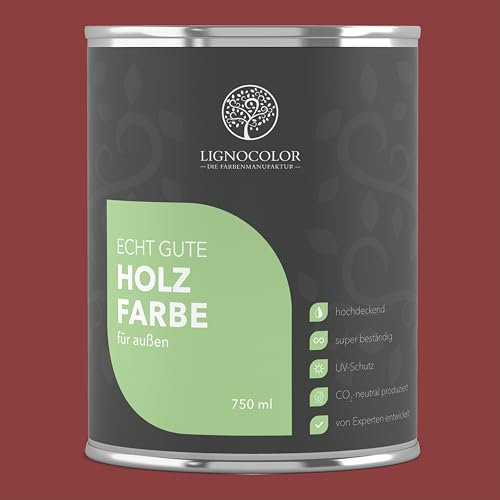 Lignocolor Holzfarbe Außen matt | wetterfeste Farbe für den Außenbereich (Nordic Red matt, 750ml) | hochdeckend & hochbeständig