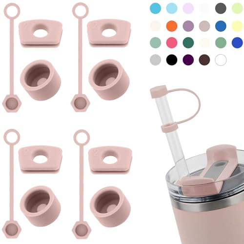 DUNLAGUE Lot de 4 bouchons anti-déversement en silicone compatibles avec Stanley Cup 2.0 887 ml et 1200 ml avec couvercle à paille (rose crépuscule)