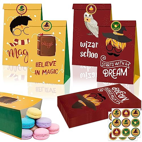 Magic Geschenktüten- 12Pcs Wizard Papiertüten 18 Aufkleber Sticker Kinder Party Geschenktüte Mitgebsel Kindergeburtstag Candy Bar Süßigkeiten Tüten Halloween Geschenken Giveaways Party Bags Supplies