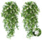 RECUTMS 2Pcs Hanging Flower Artificial Vine Greenery Faux Plants for Outdoors Basket Plastic Home Garden Wedding Party Decorations(White)