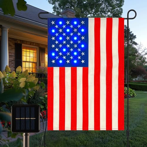 Vigor Home Solar-LED-beleuchtete amerikanische Flagge, Gartenflagge, doppelseitig, 30,5 x 45,7 cm