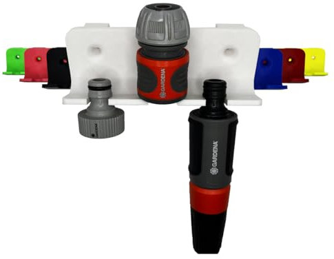 R-Satz Shop Wandhalterung passend für Gardena Adapter, Geräte, Spritzen, Schläuche usw. (Weiß)