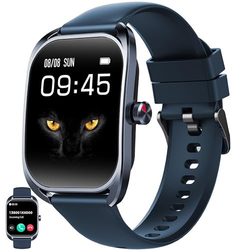 2.01 Inch AMOLED Smart Watch for Men and Women with Bluetooth Call, Smartwatch Compatible with Samsung Huawei Xiaomi Android iOS Pedometer GPS Shared Watch 123 Sports Heart Rate Monitor (Blue)