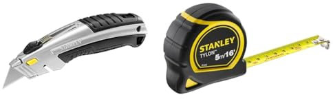 STANLEY Instantchange Retractable Blade Heavy Duty Utility Knife with Interlocking & Tylon Tape Measure 5M/16 Inches Compact Case with Cushioned Grip Metric and Imperial System 1-30-696, Yellow