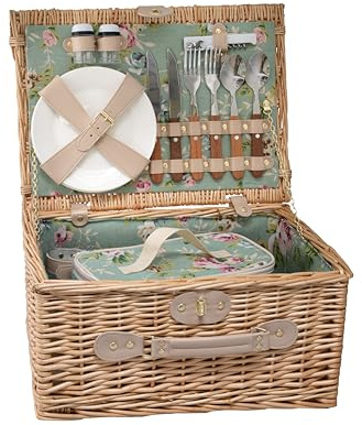 Arthur Cameron - Panier de pique-nique en osier fait main de luxe pour 2 personnes – Complet avec sac isotherme amovible assorti et vaisselle de service – Petit panier de pique-nique pour 2 personnes