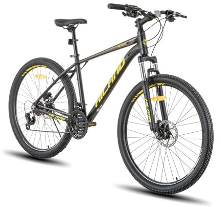 Hiland 27,5 Zoll Aluminium Mountainbike, 21 Gänge hydraulische Scheibenbremsen Fahrrad, Lock-Out Federgabel Fahrrad für Herren Frauen, MTB Erwachsene Männer Damen Fahrrad, Schwarz