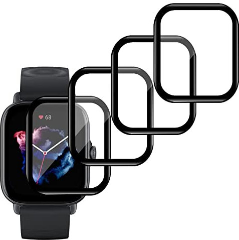 Jinyunlai Protector de Pantalla para Amazfit GTS 3, [4 Piezas] Cobertura Completa 3D, Borde Curvado, Antiarañazos, Sin Burbujas, Antihuellas, Transparente HD PET Flexible Protector Pantalla