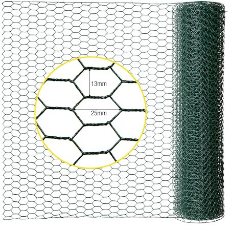 horizont Maschendrahtzaun 50cm hoch 10m lang - grün - Maschenweite 13 x 25mm - Sechseckgeflecht, Drahtgitter feinmaschig, Hasendraht, Hühnerzaun, Drahtzaun, Kaninchendraht, Hasengitter, Kükendraht