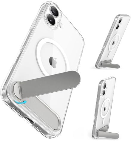 Niunisi für iPhone 16 Hülle mit Ständer, Kompatibel mit Mag-Safe Adjustable Kickstand Handyhülle Magnetisch Stossfest Schutzhülle für iPhone 16 6.1, Transparent