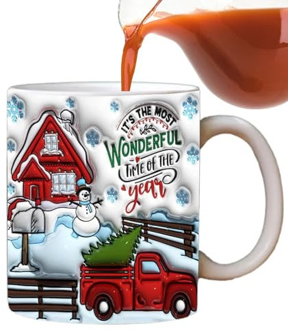 Samuliy Taza de Navidad 3D | Taza de agua de cerámica con estampado 3D de hombre de jengibre, taza de café divertida de 350 ml, tazas de agua novedosas, para mujeres y hombres