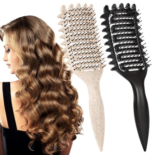Vinuwu 2Stück Haarbürste, Lockenbürste, Detangler Bürste Haare, Entwirrbürste Defining Curl Wet Dickes Dünner Lange Haare, Haarbürste Ohne Ziepen für Damen Herren, Hair Care-Noir Blanc