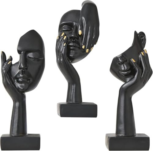 Marimor Statuen und Skulpturen 3er Set Dekofiguren Skulpturen deko modern Statue deko und Skulptur deko und Büste deko für Büro Wohnzimmer Schlafzimmer Regal Deko Skulptur Wohnzimmer (Schwarz B)