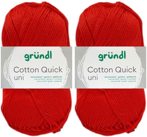 2x50 Gramm Gründl Cotton Quick Häkelgarn aus 100% Baumwolle 120 Kirsche