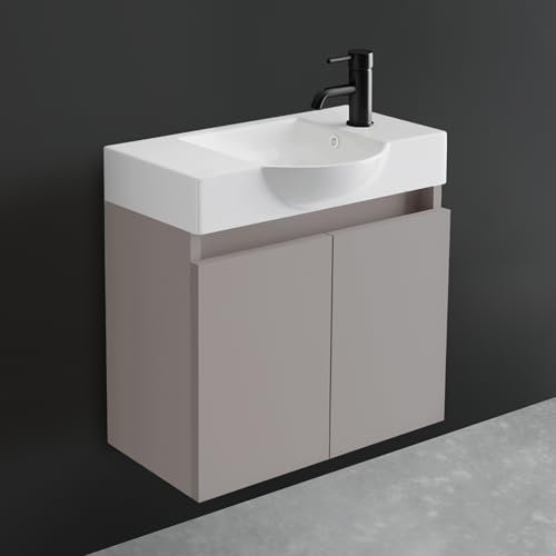 Alpenberger Waschtisch mit Unterschrank 55 cm Breit | Waschbecken mit Unterschrank Bad Möbel Modern Set | Kleines Waschbecken Gäste WC Möbel | Waschbeckenunterschrank Badezimmermöbel (Light Coffee)