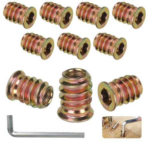 BOUMVID Insert Fileté Bois M8 x 15mm, 10 Pièces Douille Filetée Visser Inserts Écrous à Zinc, Insert D'écrou Borgne Metal Ecrou Hexagonal, Intérieur Manchons a Visse Vis Tête, pour Meubles en Bois