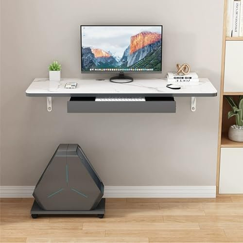 Schwebender Klappschreibtisch zur Wandmontage, platzsparend, Laptop-Schreibtisch für Büro und Küche, Weiß / Grau, 70 cm