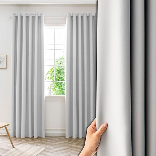 NINGBAI Gardinen mit Kräuselband Blickdicht Vorhänge 200 x 180 cm Einfarbige/Winter Extra Warm/Modern Blackout Vorhang/Gardine mit Ösen Vorhänge für Schlafzimmer, Weiß