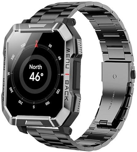 Lamshaw Correas Compatible con Blackview Smartwatch W60-2.01,No Gap Hombre, Mujer Metal Metálica Acero Reloj Repuesto Inteligente Smartwatch Pulseras (Negro)