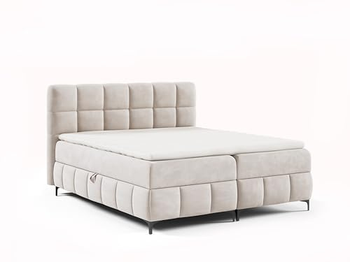 FURNISTAR Boxspringbett Cindy 180x200 mit Bettkästen und Topper | Doppelbett, Bonell-Matratze, Polsterbett, Bett, Bettgestell, Schlafzimmer - Beige