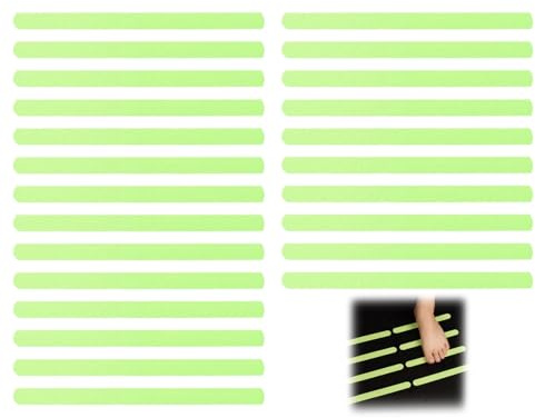 24 Pcs Glow in The Dark Tape,Anti Slip Stair Floor Strips Self Adhesive Glowing Step Grips Warning Sign Soft Sticker Tapes Non Skid Staircases Waterproof 2x20cm,for Stairs Ladder Swimming Pools Garage
