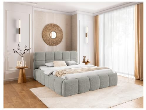 MEBLINI Salerno Polsterbett 200x200 mit Lattenrost - Bubble Bett - Cloud - Marshmallow Bed - Kopfteil Bett mit Stauraum - Betten - 200x200 - Grau Boucle ohne Matratze