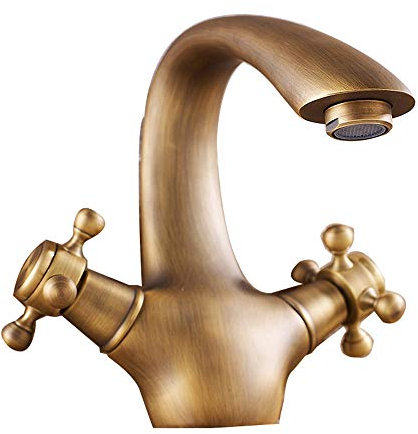 Vasque à Poser Antique, Deux poignées, mitigeur Eau Chaude et Eau Froide, Salle de Bain Ancienne Tout en cuivre, Vasque à Poser