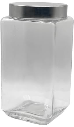 C&S Homestore Clear Square Glass Storage Jars With Airtight Lid - 2000ml - Great for Beans, Flour, Sugar, and Bulk Storage- Durable Glass Container