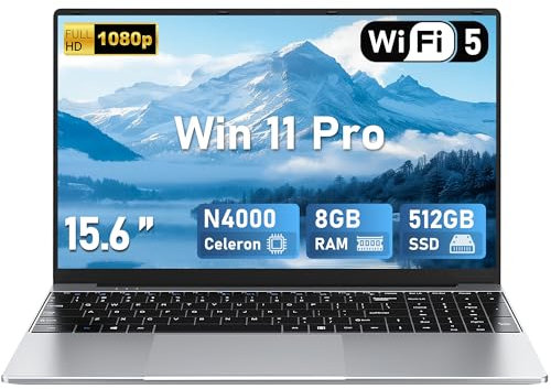 FUNYET Computer Portatile da 15,6 pollici Celeron N4000, Wind 11, Pc Portatile 8 GB RAM LPDDR4 512 GB SSD, Convertibile 180 °Portatile Laptop IPS FHD Schermo 1920 x 1080, BT5.0, USB3.0, HDMI, TF Card
