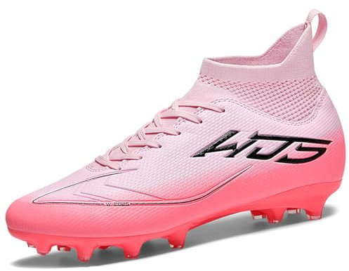 GOGOUP Mens Football Shoes Outdoor Professional Training Football Boots High Top Spikes Youth Children's Astro Turf Soccer Shoes Unisex Pink 6 UK